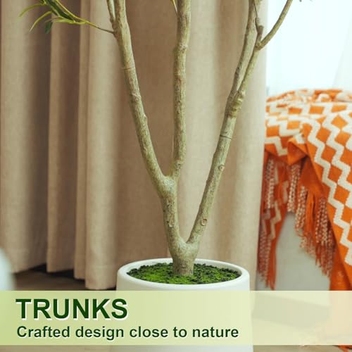 Artificial Olive Tree 6FT Tall Faux Olive Tree Artificial Indoor with Natural Wood Trunk and Lifelike Fruits Realistic White Planter Potted for Home Office Living Room Decor - size: 6ft
