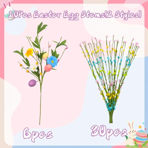 36 Packs Artificial Easter Flower, Colorful Egg Berries Decorations, Spring Flower Farmhouse Floral Decor Artificial Berry Stems for Vase - color: Easter