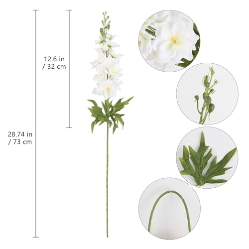 IPOPU White Delphinium Artificial Flowers,6PCS Silk Larkspur Artificial Flowers 28.74'' Realistic Faux Delphinium Stems for Wedding Garden Table Home Decor (White) - color: White