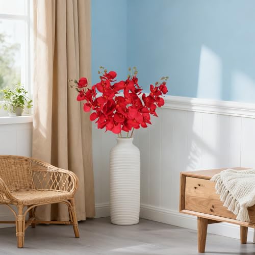 38 Inch 6 PCS Red Orchids Artificial Flowers Fake Orchids Velvet Silk Orchids Faux Orchid Flowers Long Stem Artificial Flowers for Tall Vase for Home Wedding Decoration(Red) - color: Red