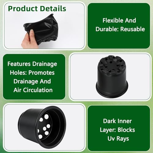 Augshy 110 Pcs 5 Inch Black Plastic Plant Pots, Nursery Pots for Succulents Seedlings, Small Plant Pots with Drainage Holes, Plastic Garden Pots for Home Gardening - size: 5 Inches