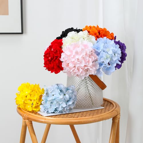 Fake Pink Hydrangea Artificial Flowers - Faux Silk Hydrangeas Flowers Heads with Stems Real Touch for Home Wedding Party Table Decor(Pink,Pack of 10) - color: Pink