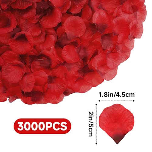 Anwyll 3000Pcs Dark-Red Rose Petals - Artificial Faux Flowers Fake Rose Petals for Wedding Proposal Engagement Romantic Night Anniversary Valentine's Galentine's Day Decoration Home Room Party Decor - color: Red-black