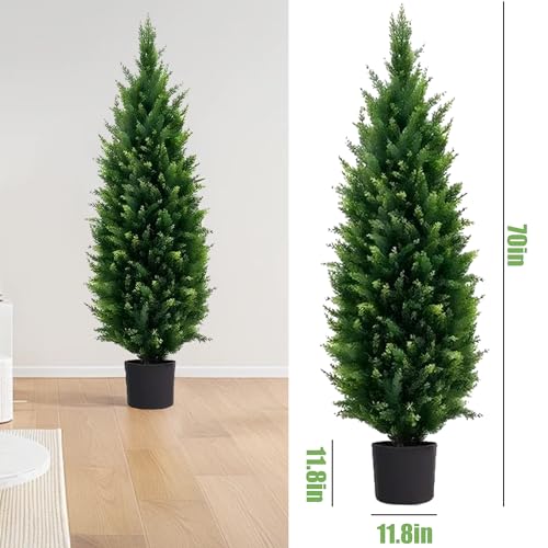 6ft Artificial Topiary Trees Beautiful Realistic Faux Cedar Pines UV Protection for Indoor Outdoor Front Porch Decorate- Set of 2 - size: 6ft