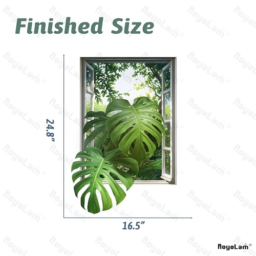 3D Monstera Leaves Fake Window Wall Stickers for Living Room Green Plants Jungle View Wall Decals Removable Peel and Stick Wall Art Home Decor Decoration for Bedroom Bathroom Classroom Library