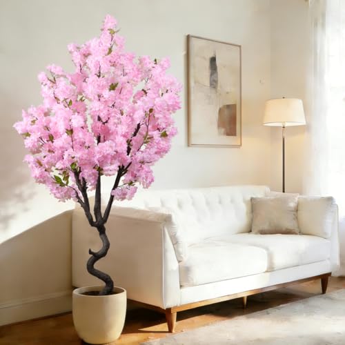 BINCUE Artificial Pink Cherry Blossom Tree Fake Tree Cherry Blossom Decor Fake Flowers Faux Flowering Tree Pink Flowers Floral Artificial Plants for Indoors Outdoors Room Home Decor Gift 6FT - color: Pink-01ap