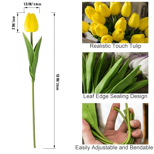 Tanvecle 20pcs Yellow Artificial Tulip Flowers, Silk Fake Flowers 13" for Mother's Day, Easter, Valentine’s Day Gifts in Bulk, Home, Kitchen, Wedding Decorations - color: Yellow
