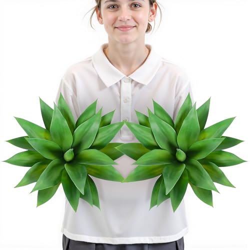 Velener Artificial Plant Outdoor Agave - Small Size UV Resistant Fake Agave Plants for Indoor and Outdoor Decor(14 Inch)-2 Pack - color: Hard-green