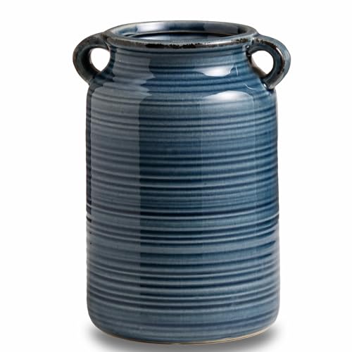 Ceramic Rustic Distressed Blue Flower Vase for Centerpieces, Kitchen, Office or Living Room (5.9''x8.6'') - color: Blue, size: 5.9''x 8.6”