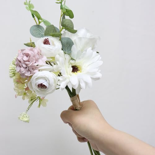 Zerzsy Artificial White Peony Flower Bouquet with Green Leaves Stem, 4pcs Stems Silk Flowers Bouquet Fake Peonies Flower Arrangements Vase Decorating for Centerpiece Table Wedding Party Home - color: White-4, size: 1 Bouquet