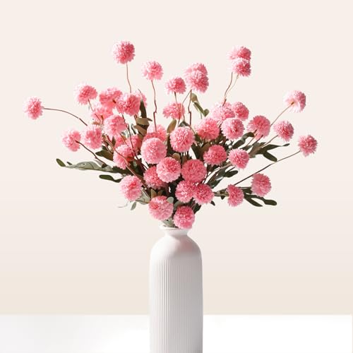 Waipfaru 10pcs Fake Flowers, Artificial Pompon Mums, Bulk Faux Chrysanthemums Flowers for Indoor Home Decorations, Boho Decor, Pink, No vase - color: Pink