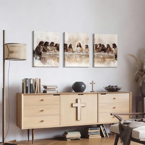 WENGTIAO 3Pcs Christian Wall Art Prints Jesus Last Supper Canvas Painting Religious Scripture Pictures Bible Renaissance Easter Artwork For Dining Room Living Room Church 12x16 inch - color: Jesus Last Supper, size: 12"x16"x3Pcs