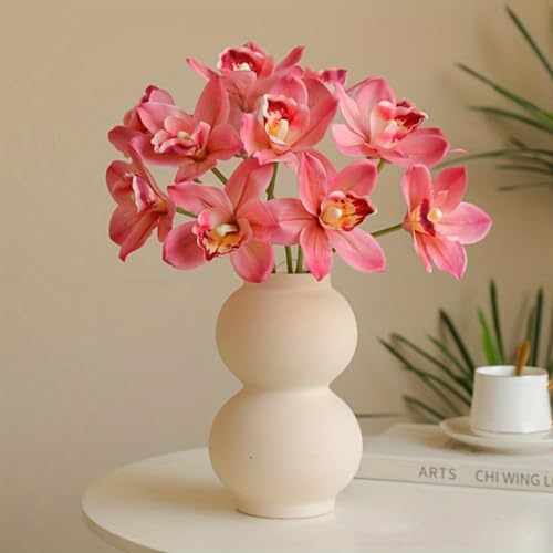 Artificial Orchid Flowers 12Pieces Potted Fake Orchids for Table Centerpiece Home Decor Office Wedding Party Decoration-Pink White - color: Pink White