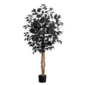 Nearly Natural 4ft Artificial Halloween Black Ficus Tree with Natural Trunk - Indoor Decor for Spooky Gatherings