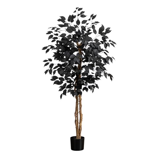 Nearly Natural 4ft Artificial Halloween Black Ficus Tree with Natural Trunk - Indoor Decor for Spooky Gatherings