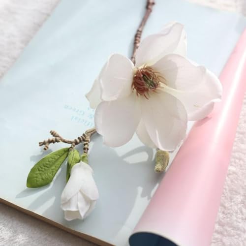White Artificial Magnolia Fake Silk Flower Single Floral Home Decor Living Room Bedroom Garden Party Wedding Decoration in Pots Vase for Desk Table, Artificial Flowers, Home Décor, Decorations