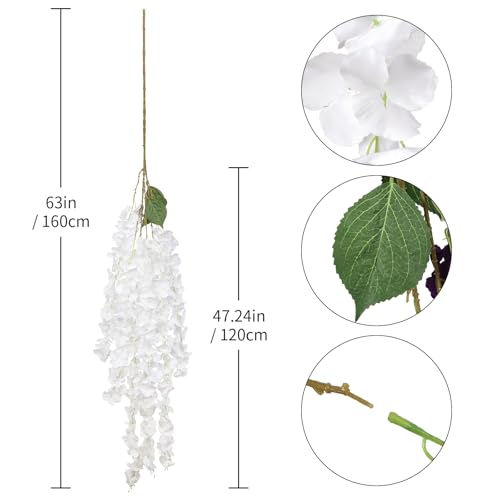 3PCS White Wisteria Hanging Flowers, 5.25ft Artificial Wisteria Garland with 6 Branches Realistic Silk White Hanging Flowers for Decoration, Wedding Arch, Party Backdrop, and Home Wall Decor - color: White