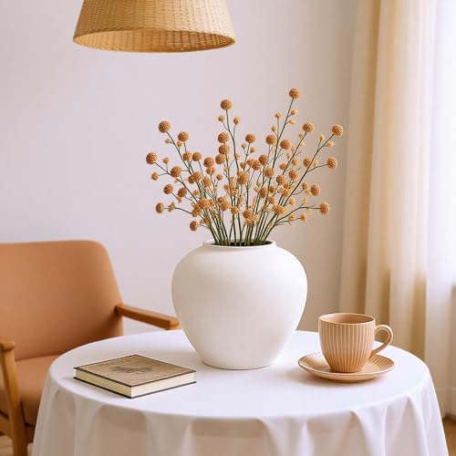 Rustic Matte Ceramic Vase for Home Decor, 7.48 Inch Farmhouse Minimalist White Round Vase for Flowers, Living Room, Kitchen, Table, Entryway, Decorative Pottery Vases for Centerpiece, Bedroom