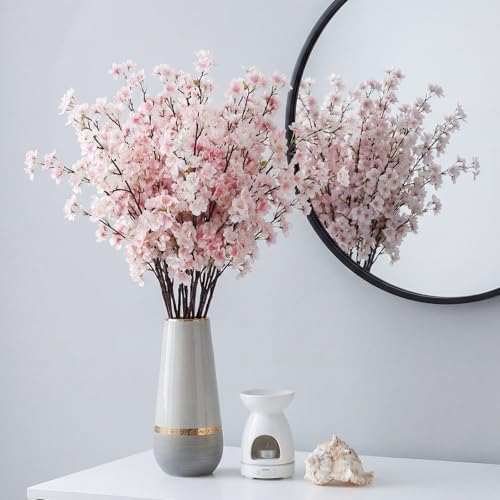 Giegxin 8 Pcs Silk Cherry Blossom Branches Cherry Blossom Tree Stems Long Stem Artificial Flowers for Tall Vase Flowers for Home Wedding Vase Floral Arrangements (Pink,43.3") - color: Pink, size: 43.3"