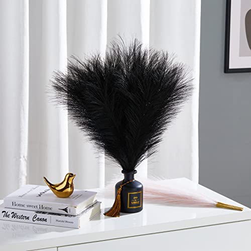 Serwalin Black Pampas Grass Decor, 6Pcs Faux Pampas Grass 17 Inch, Short Artificial Pompous Grass for Gothic Room Decoration, Wedding, Home and Halloween Decoration - color: A Black, size: 17 Inch 6 Pcs