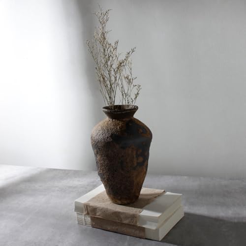 Rusty Ceramic Vase, Pottery Farmhouse Flower Vase for Centerpieces, Wabi Sabi Decorative Vase for Table, Living Room, Bedroom, Bathroom - color: Rust-tall, size: Small