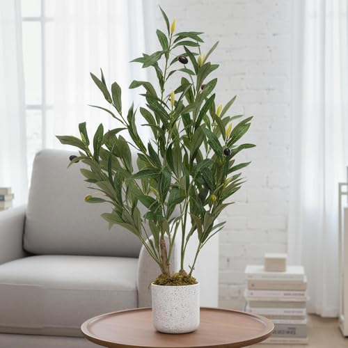 2ft Artificial Olive Tree with Pot, Lifelike Leaves & 8 Fruits, Small Artificial Olive Tree Indoor for Living Room Decor, Evergreen Fake Plants for Christmas Home Decor - size: 4in