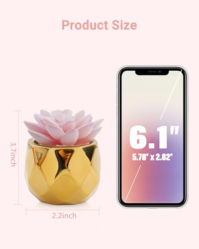VIVERIE Mini Succulents Plants Artificial in Pots-Pink Succulents with Golden Ceramic, Small Fake Succulents for Home Decor Indoor for Women, White Ceramic Faux Succulents, Gifts for Mom-1 Pack - color: Golden-1 Pack