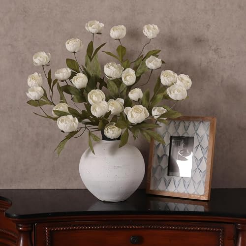 6 PCS 27"Artificial Peony Branches, Realistic Silk Peonies Stems(Cream) | Easy DIY Styling, Plump and Delicate, Look Real Faux Flowers, for DIY Bouquet/Vase/Table Centerpieces/Farmhouse/Home Decor