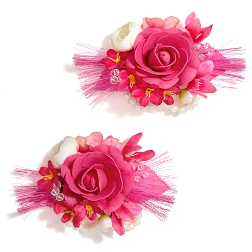 Serwalin 2 Pcs Wrist Corsage, 6-7 Inch Hot Pink Corsage for Wedding, Bridesmaid Mother Grandmother, Artificial Flowers for Prom Ceremony Anniversary - color: Hot Pink, size: Corsage-2pcs