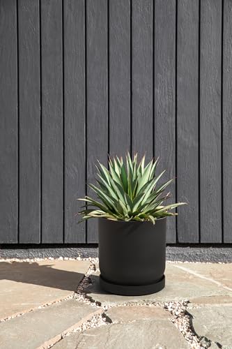 Veradek Mason Series Lima Planter - Round Planter for Indoor or Outdoor Porch/Garden | Made from Plastic-Stone Composite with Drainage Holes | Modern Décor for Succulents, Flowers, Small Plants - color: Black, size: 10 inches - 2 Pack with Saucers