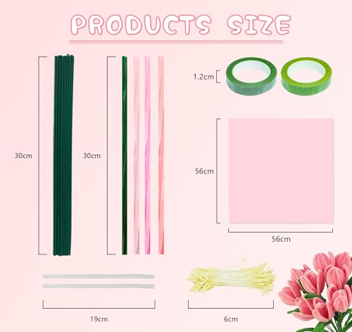 400 Pcs Pink Pipe Cleaners Craft, 4 Colors Chenille Stems Pastel Pipe Cleaners with Instruction, Flowers Craft Supplies for DIY Flower Bouquets, Home, Wedding and Party Decorations, and Gifts - color: Pink, size: 400pcs
