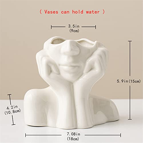 Large Ceramic Face Vase, White Flower Vases for Decor Female Form Head Half Body Vase Boho Unique Decorative Modern Style for Home Living Room Office Book Shelf (Large) - color: A(large)