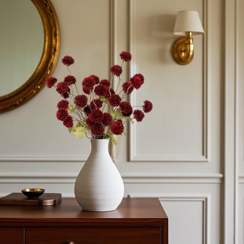 DuHouse 6pcs Artificial Flowers Faux Silk Pompon Mum,Silk Small Mini Chrysanthemum Ball with Stems for DIY Wedding Bouquets Centerpieces Vase Home Table Kitchen Decorations(Burgundy) - color: Burgundy, size: 6pcs