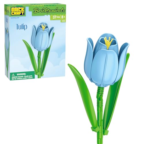 Brickcraft Bricktanicals Blue Tulip Brick Building Set, 37 Piece Single Stem Botanical Flower Model, Ages 8+, Collectible Brick Flower Build, Compatible with Brick Flowers, Spring Gift for Kids - style: Blue Tulip Spring