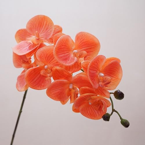 IPOPU Orange Orchid Artificial Flowers 34.3" Real Touch Fake Orchid Latex Orange Silk Flowers Phalaenopsis Branches for Home Party Wedding Bridal Shower Decoration, 2pcs Orange - color: Orange
