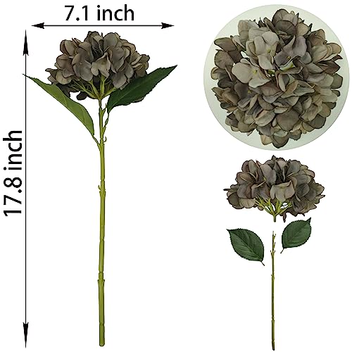 Brown Hydrangea Artificial Flowers,6 Pcs Faux Hydrangea Flowers,Artificial Hydrangeas Flowers with Stems,Fake Hydrangeas,Silk Hydrangeas Flowers with Stems for Home Decor (6, Coffee) - color: Coffee