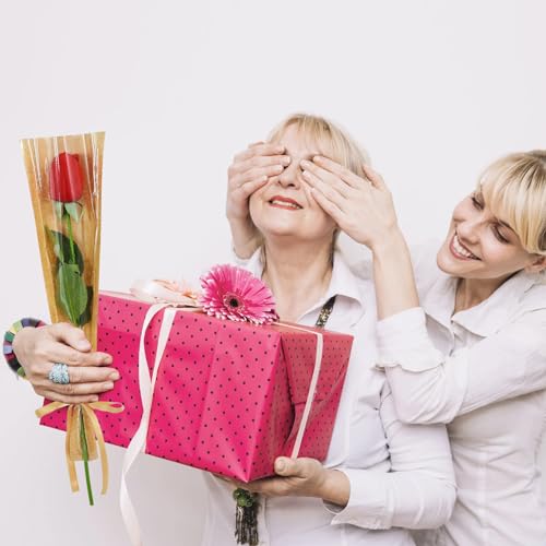 BEISHIDA 100 Pcs Single Rose Sleeve Bouquet Bags Kraft Paper Flower Bouquet Wrapping Paper Clear Single Flower Sleeve Rose Packaging For Mother's Day,Graduation,Wedding,Valentine's Day(15.7 X 4.7) - color: single-kraft-clear