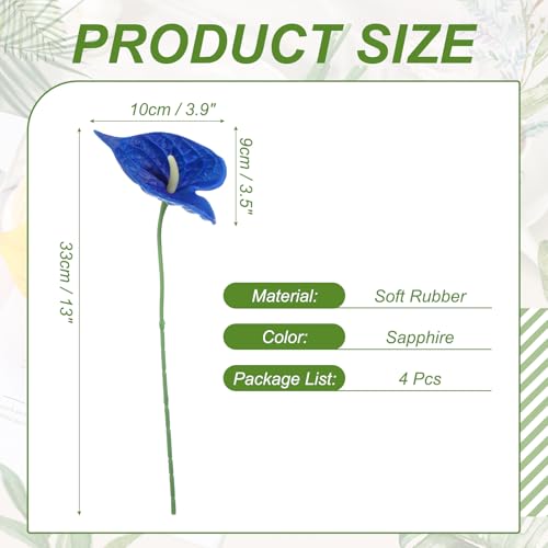 uxcell 4Pcs 11inch Artificial Anthurium Lily Flowers, Permanent Flower Bouquet for Home Arrangements Wedding Festival Decoration Crafts Store Decor Accessories, Sapphire - color: Sapphire