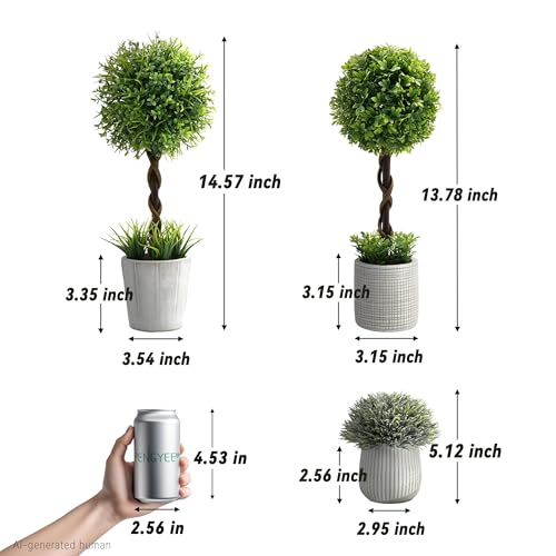 3 Pack Small Fake Plants in Farmhouse Concrete Planter, Artificial Boxwood Topiary ball Indoor for Home Decor, Small Faux Plants Indoor for Bathroom Bedroom Shelf Desk Office Table Kitchen Room Decor - color: Greener-boxwood