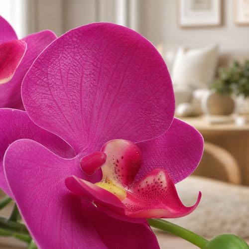 6 Pack Rose Red Orchid Artificial Flowers Real Touch, 23'' Artificial Faux Realistic Latex Orchid Stem Bouquets, Fake Phalaenopsis Flower for Wedding Home Arrangement Décor (6, Rose red) - color: Rose Red