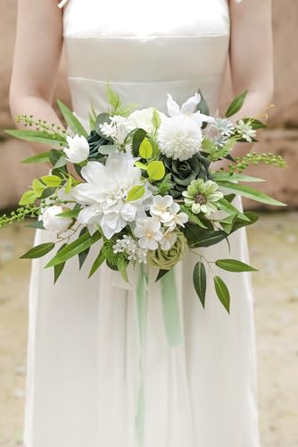 YYHUAWU Artificial Flowers Combo Set Fake Flower Leaf Box with Stems for DIY Wedding Bouquets Centerpieces Flower Arrangements Decorations Baby Shower Party Home Decorations - color: White&forest Green