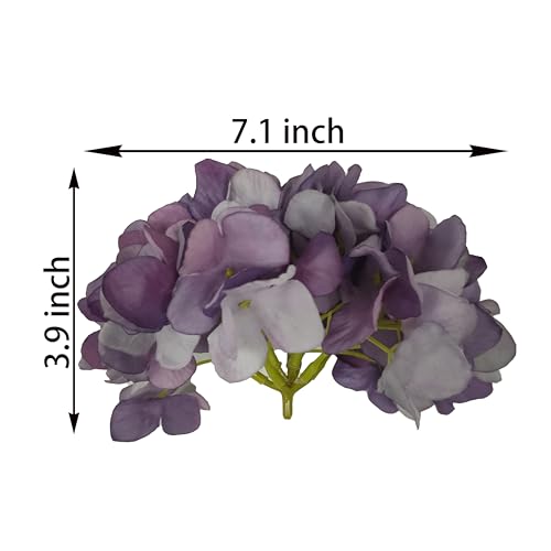 7.1''Purple Hydrangea Artificial Flowers,10Pcs Artificial Silk Hydrangea Heads,81 Petals Faux Hydrangea Flowers Heads with Stems for Home Wedding Baby Shower Decor(Eggplant Purple) - color: Purple