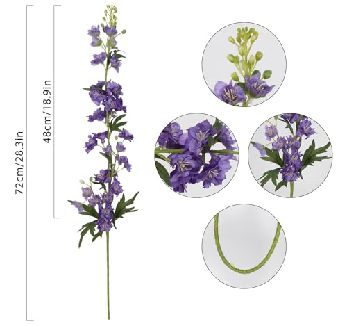 IPOPU Purple Delphinium Artificial Flowers 5PCS Silk Flowers with Stems 28.3" Realistic Larkspur Faux Delphinium for Wedding Centerpieces Home Tables Party Decor (Purple) - color: 5pcs-purple