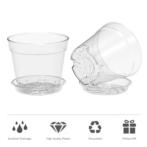 WSMKSZ 4 Inch Clear Nursery Pots, Set of 30 Transparent Plant Flower Pots for Small Indoor Plants with Drainage Holes & Trays, Plastic Seedling Starter Pots for Various Plants - size: 4inch 30pcs
