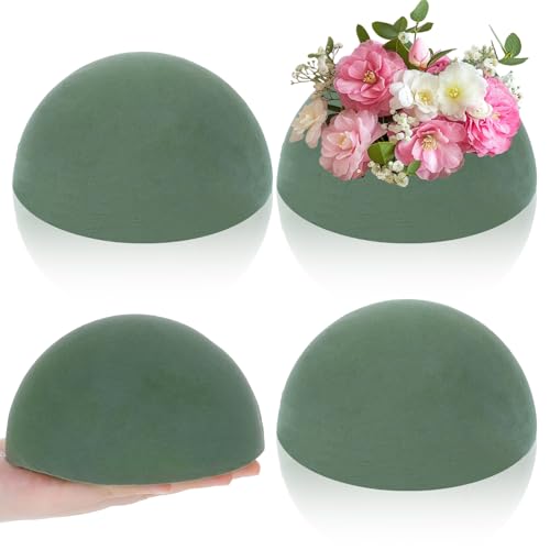 Round Foam for Flower Arrangements, 4 Pack 5.3"W x 2.7"H Floral Dry Foam Blocks Half Ball for Outdoor Planters Artificial Flowers Fake Plant Wedding and Garden Decorations
