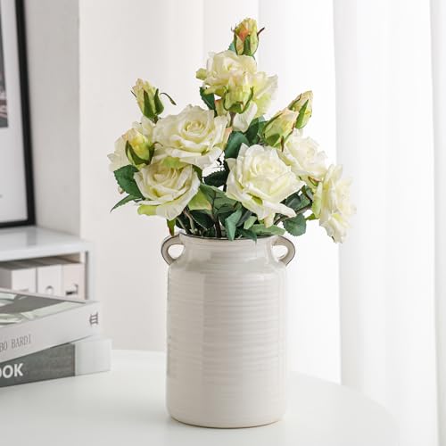 Ceramic Rustic Distressed White Flower Vase for Centerpieces, Kitchen, Office or Living Room (5.9''x8.6”) - color: White, size: 5.9''x 8.6”