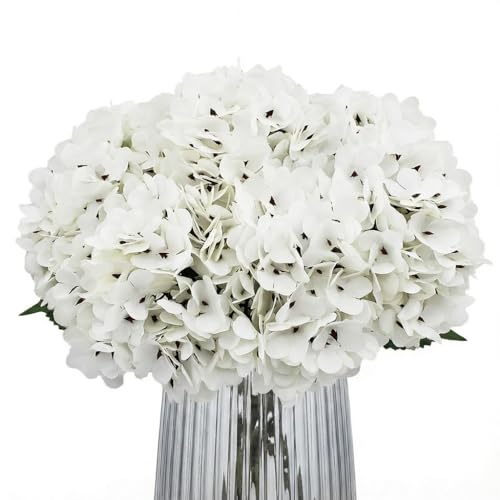 6Pcs Artificial Fake Hydrangea Flowers,Silk Faux Hydrangea Stems for Wedding Centerpieces, Home Table Decor & Baby Shower Arrangement (New White) - color: New White