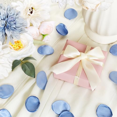 SITUMEIZI 400PCS Fake Rose Petals Faux Silk Flower Blue Petals for Romantic Night for Her Set Valentine's Day, Wedding, Proposal Anniversary Decorations - color: Light-blue