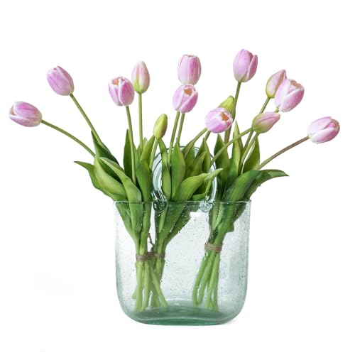 DUYONE 15Pcs Artificial Tulips Flowers, Soft Touch Realistic Latex Tulips Bouquet for Home Office Wedding Party Garden Decor, Fake Flowers for Centerpieces Dining Table Living Room Spring-B Baby Pink - color: B Style-15pcs Baby Pink (No Vase)