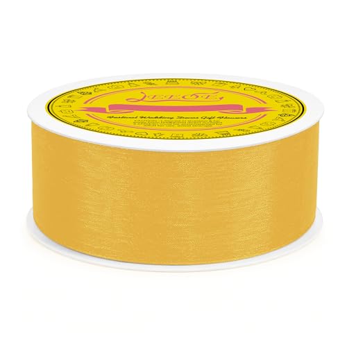 Light Gold Organza Ribbon 1-1/2 inch x 50 Yards Sheer Chiffon Ribbon for Gift Wrapping Wedding Invitations Party Decoration Bridal Bouquets Crafts - color: Light Gold, size: 1-1/2" X 50 Yards